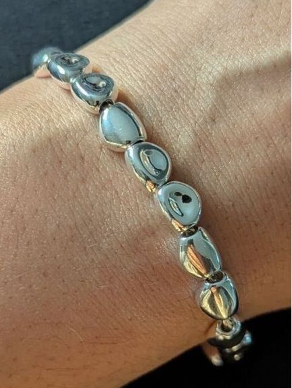 Sterling Silver 925 Solid Pebble Bead Bracelet Adjustable Jewelry Gift